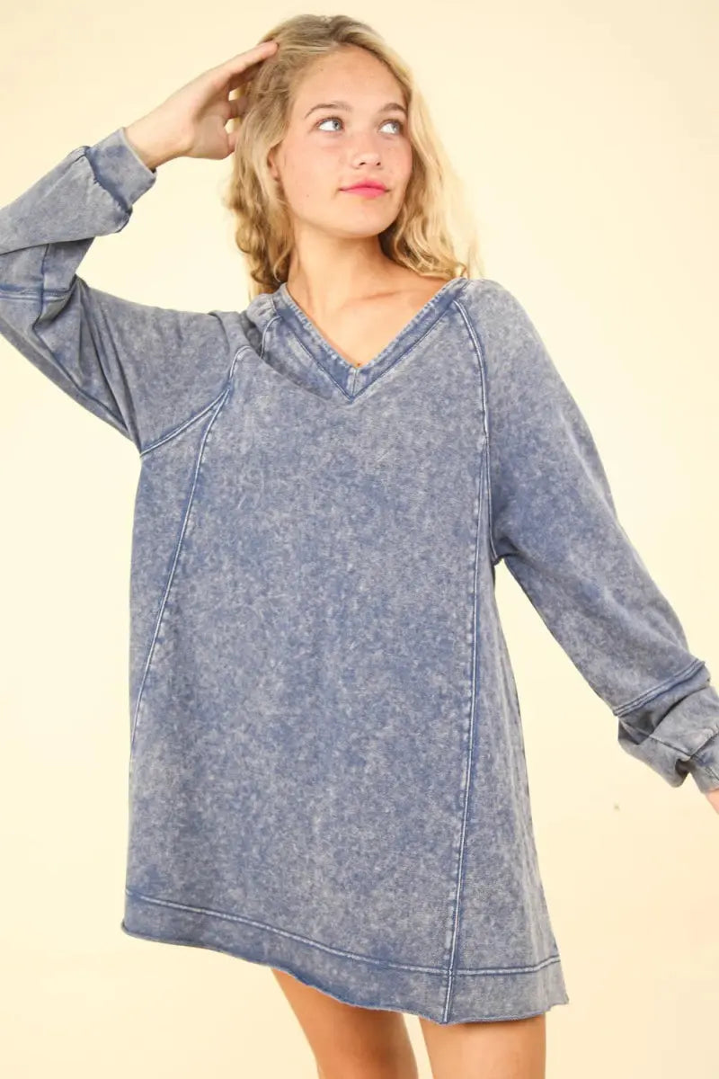 Very J Mineral Washed Oversized A-Line Mini Dress For Women - Love Salve